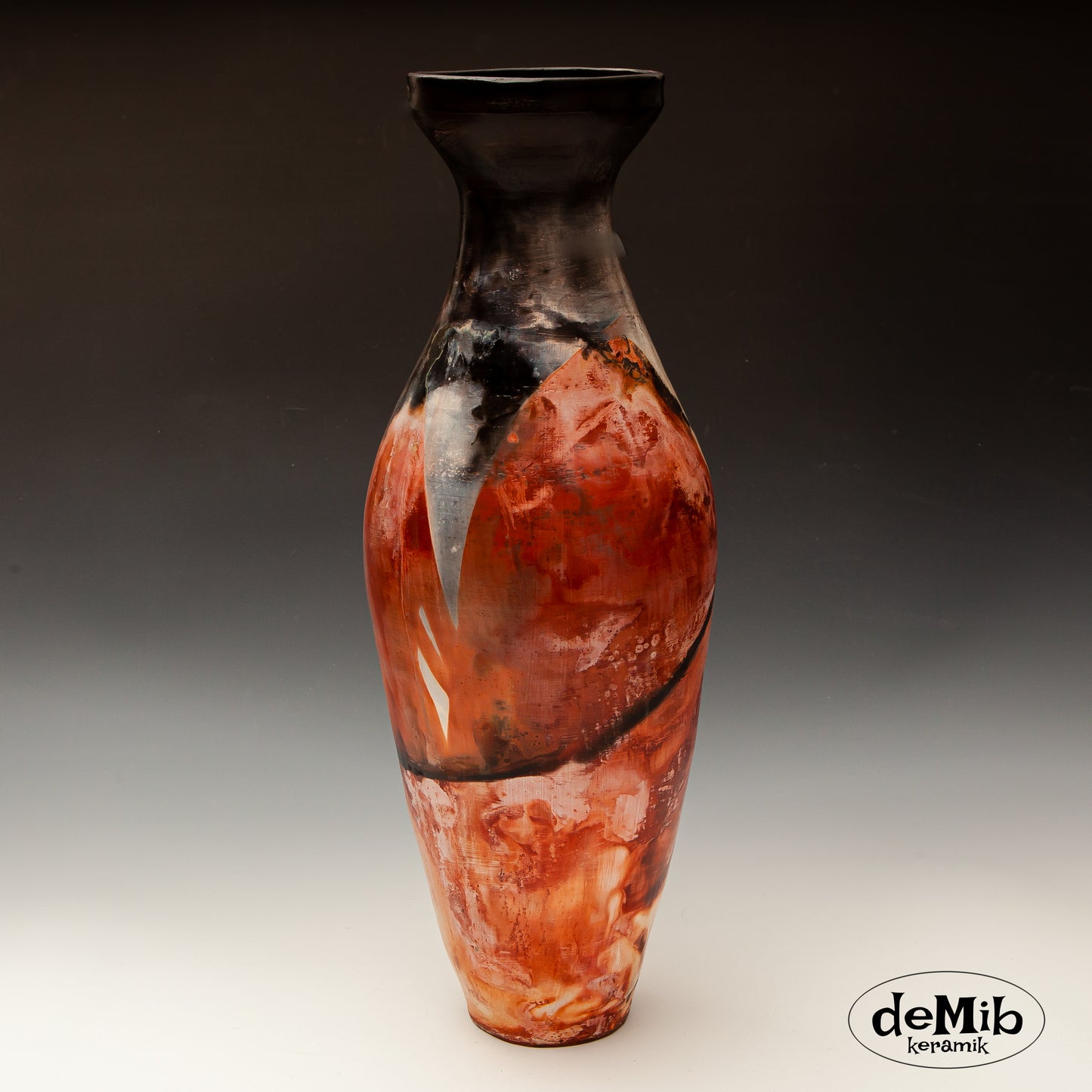 Tall Saggar Fired Vase with Black Top (54 cm)
