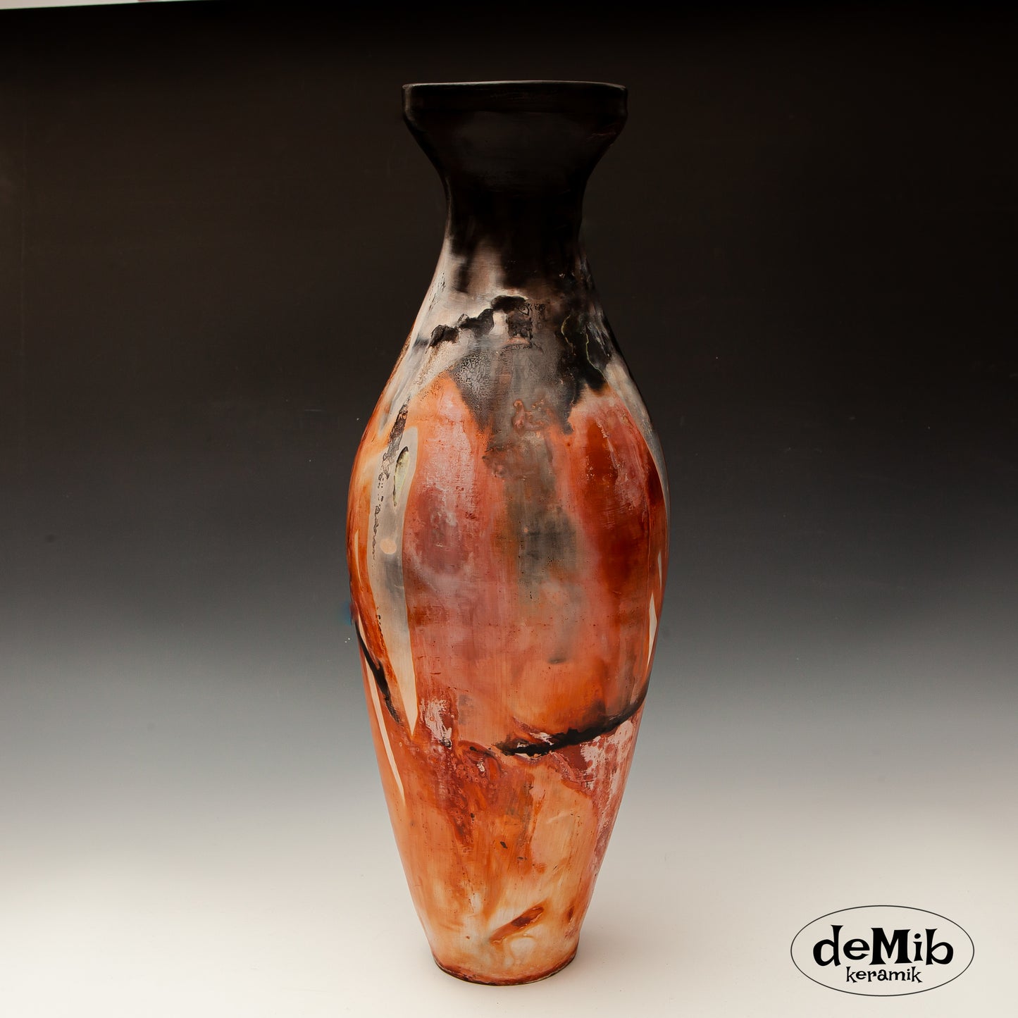 Tall Saggar Fired Vase with Black Top (54 cm)