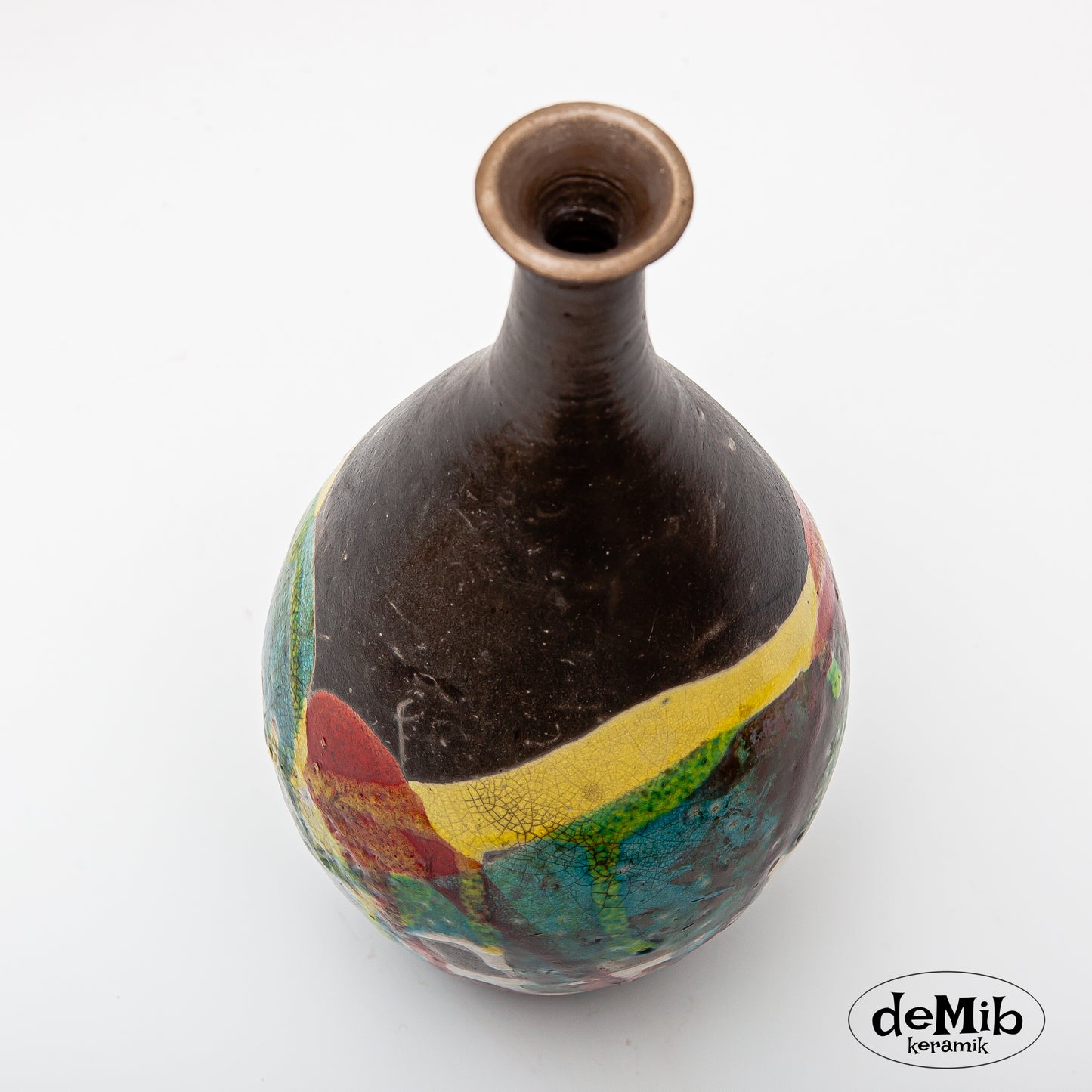 Tall Raku Fired Vase with Strong Colors (30 cm)