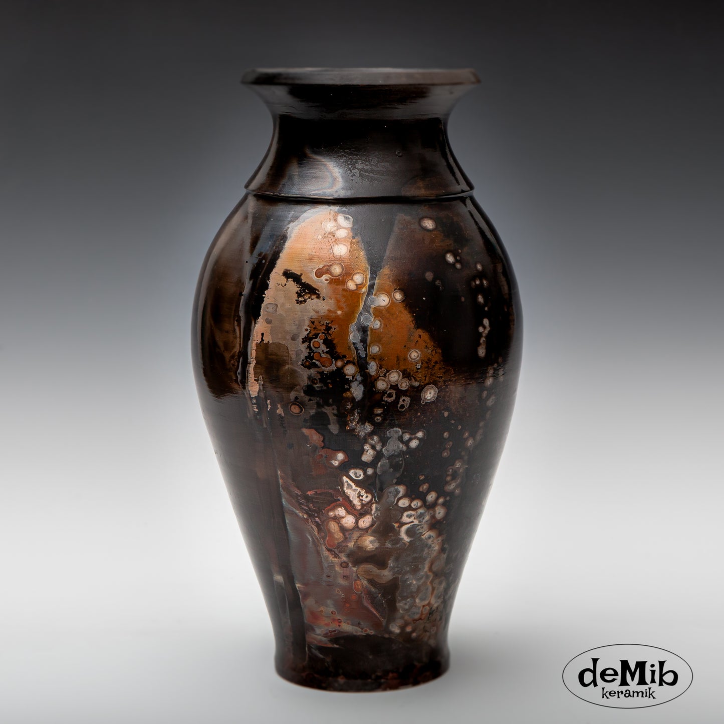Tall Pit Fired Vase with Unique Colors (34 cm)