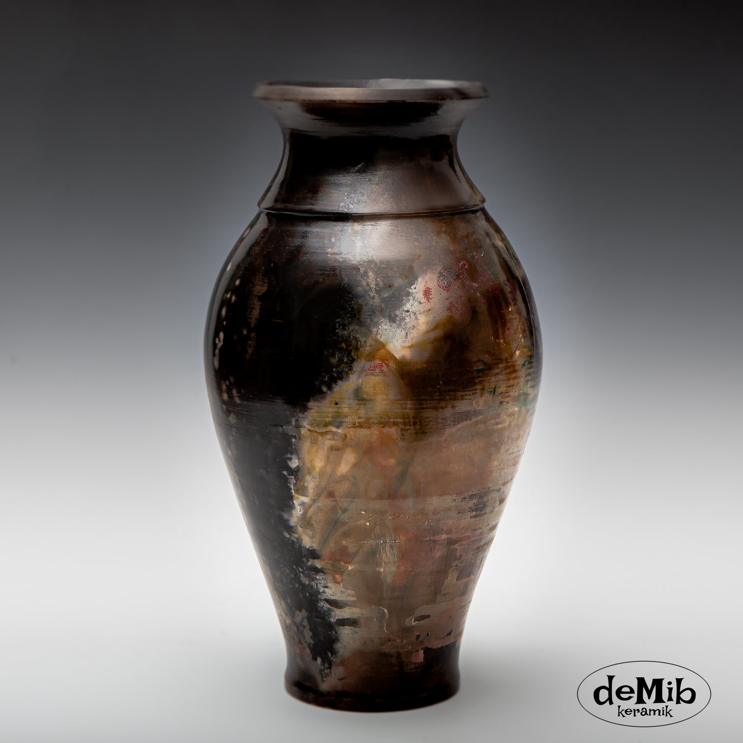 Tall Pit Fired Vase with Unique Colors (34 cm)