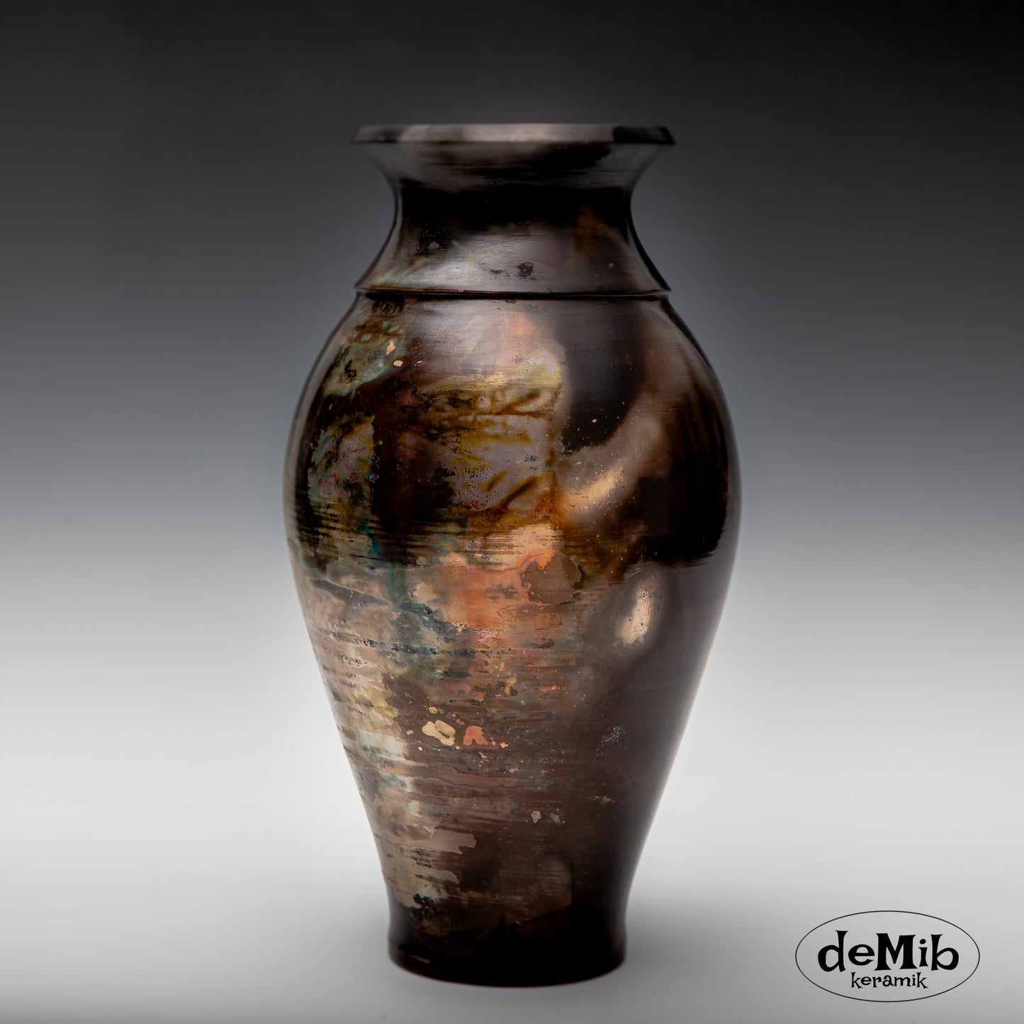 Tall Pit Fired Vase with Unique Colors (34 cm)