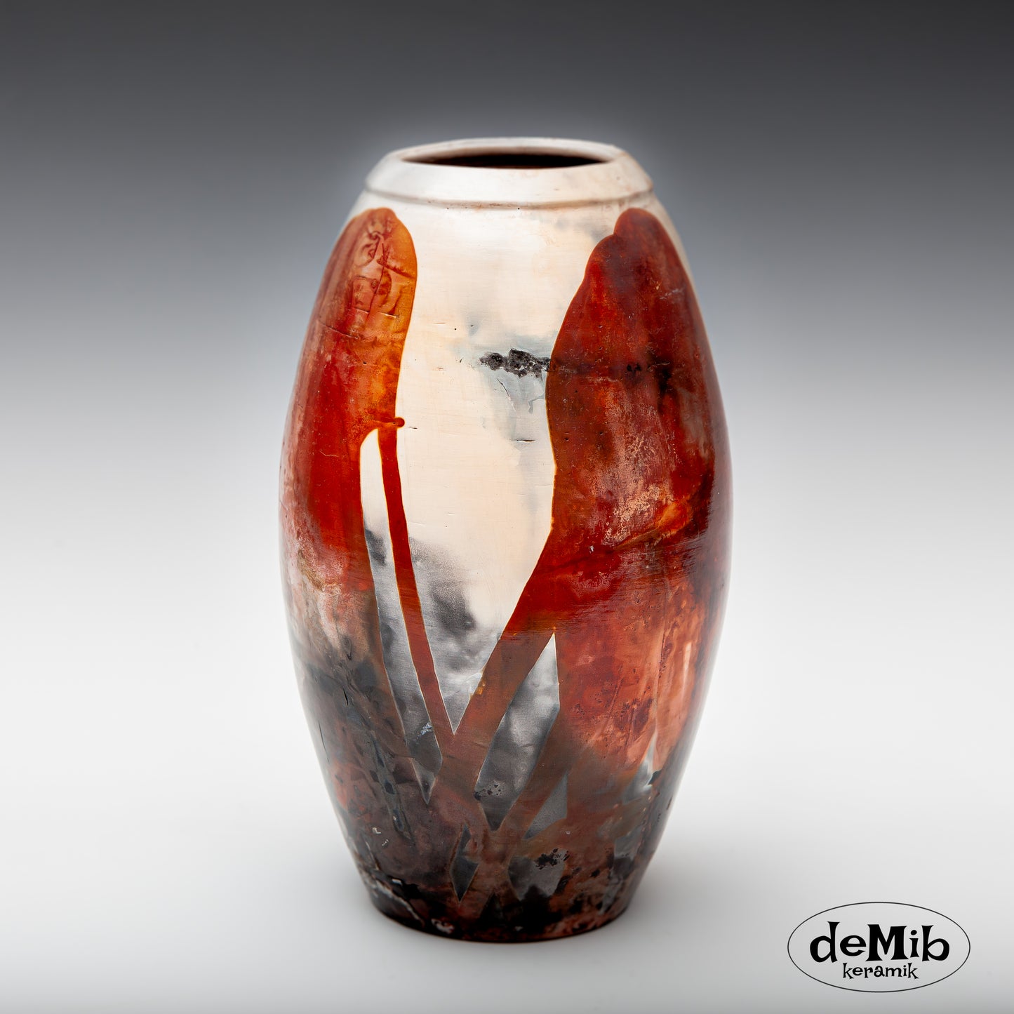Tall Pit Fired Vase with Strong Colors (27 cm)