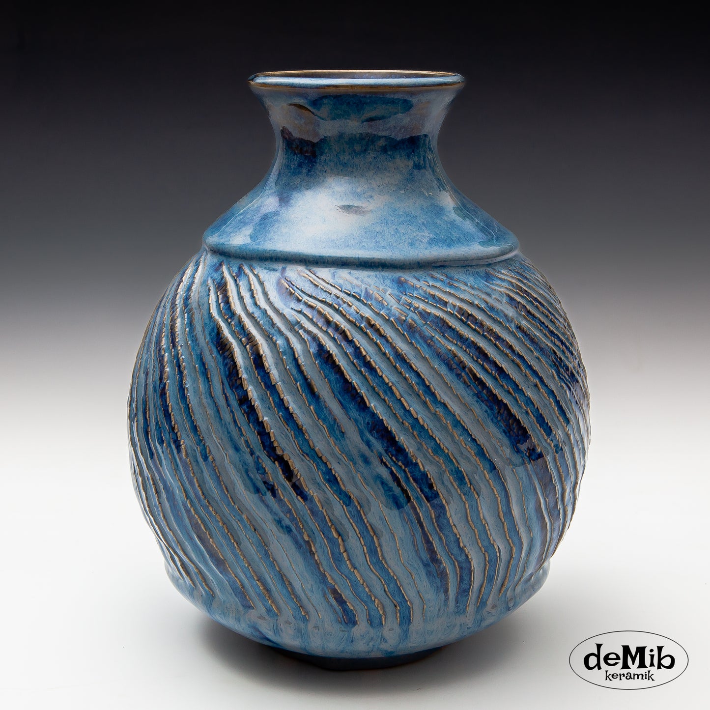 Carved Stoneware Vase in Floating Blue (26 cm)