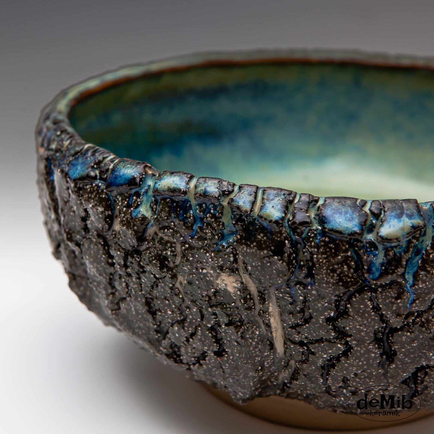 Floating Blue Stoneware Bowl with Strong textures (29 cm)