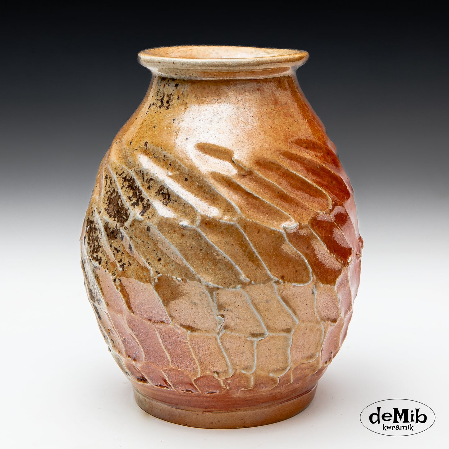 Wood Fired Carved Vase (19 cm)