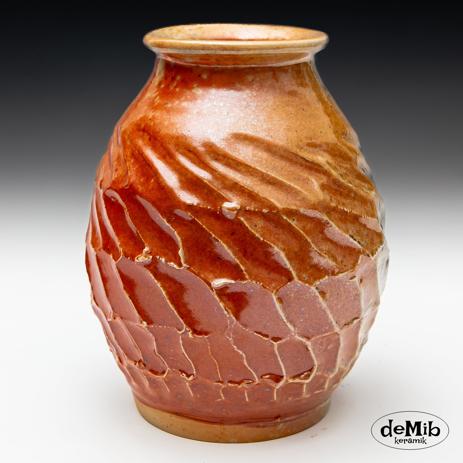 Wood Fired Carved Vase (19 cm)