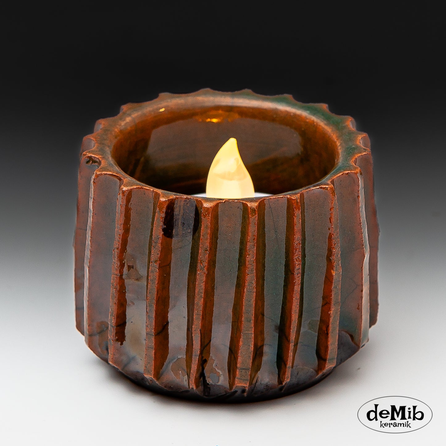 Brown Raku Fired Tea Light Candle Holders