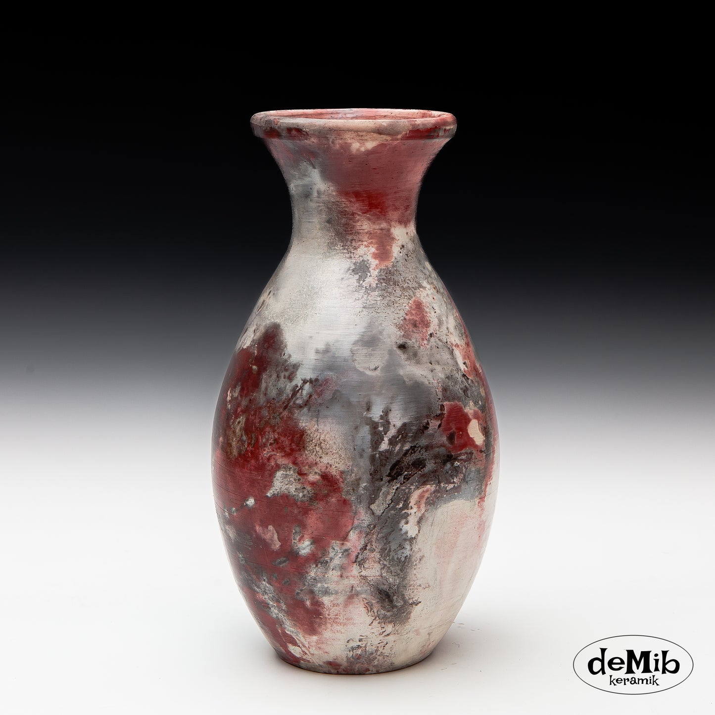 Tall Pitfired Vase in Strong Colors (29 cm)