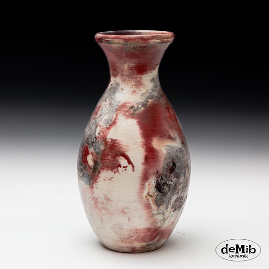 Tall Pitfired Vase in Strong Colors (29 cm)