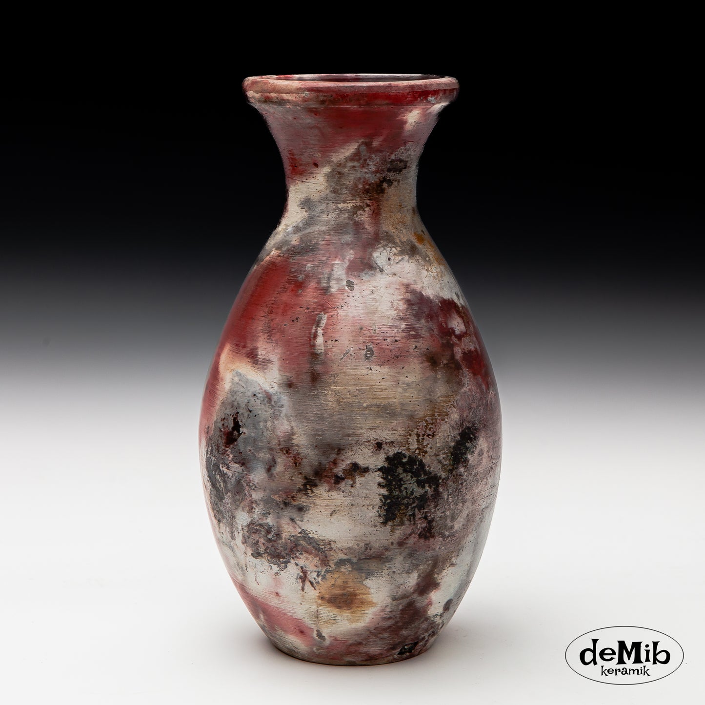 Tall Pitfired Vase in Strong Colors (29 cm)