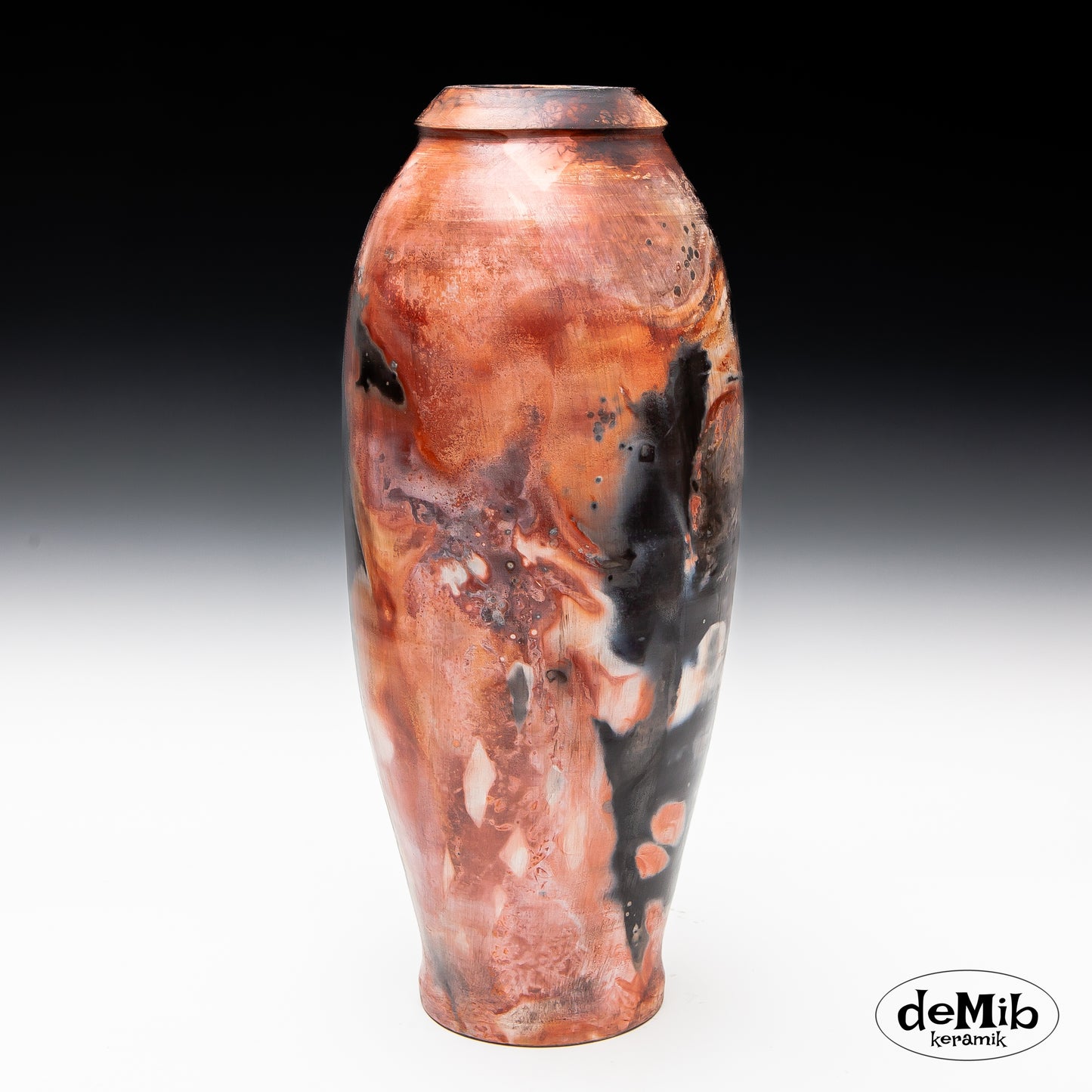Pitfired Vase in Strong Red and Black Colors (38 cm)