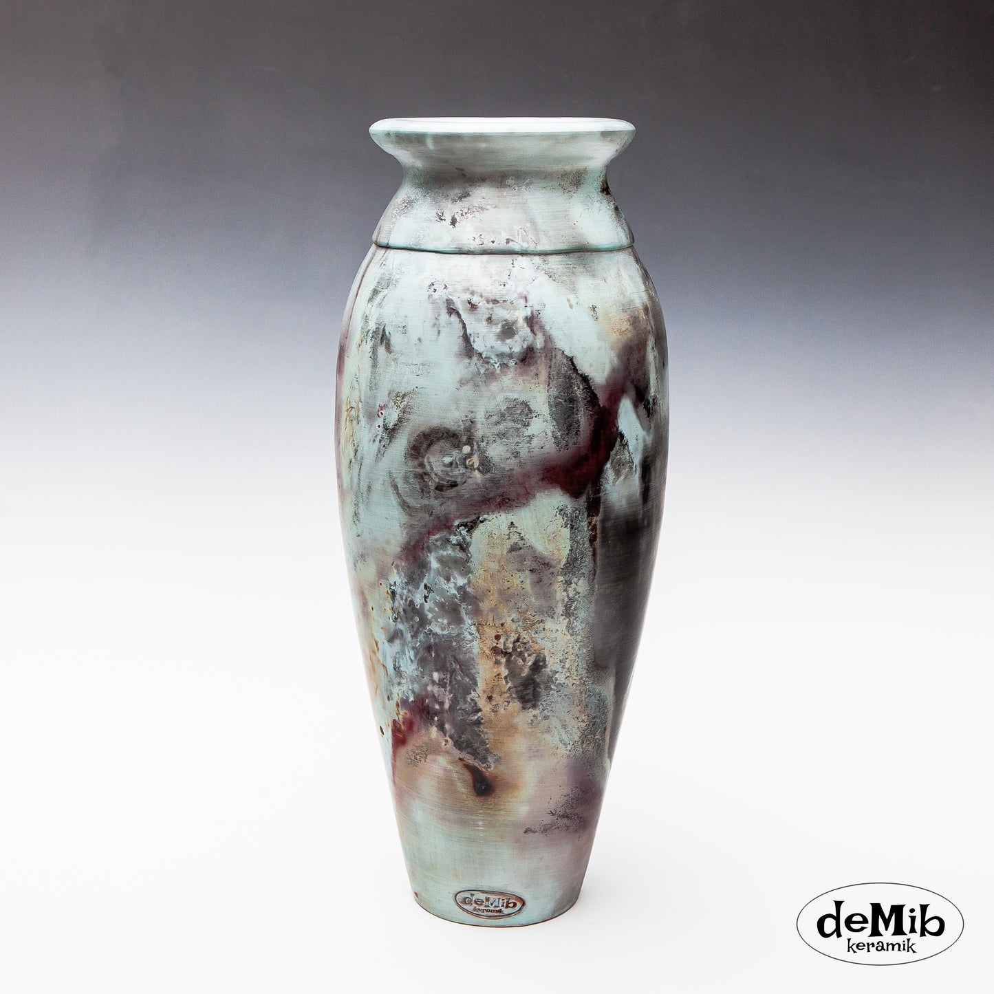 Tall Pitfired Vase in Turquoise Color (42 cm)