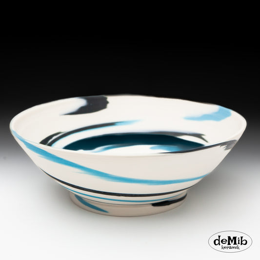 Agateware (Swirlware) Bowl in Blue & White (22 cm)