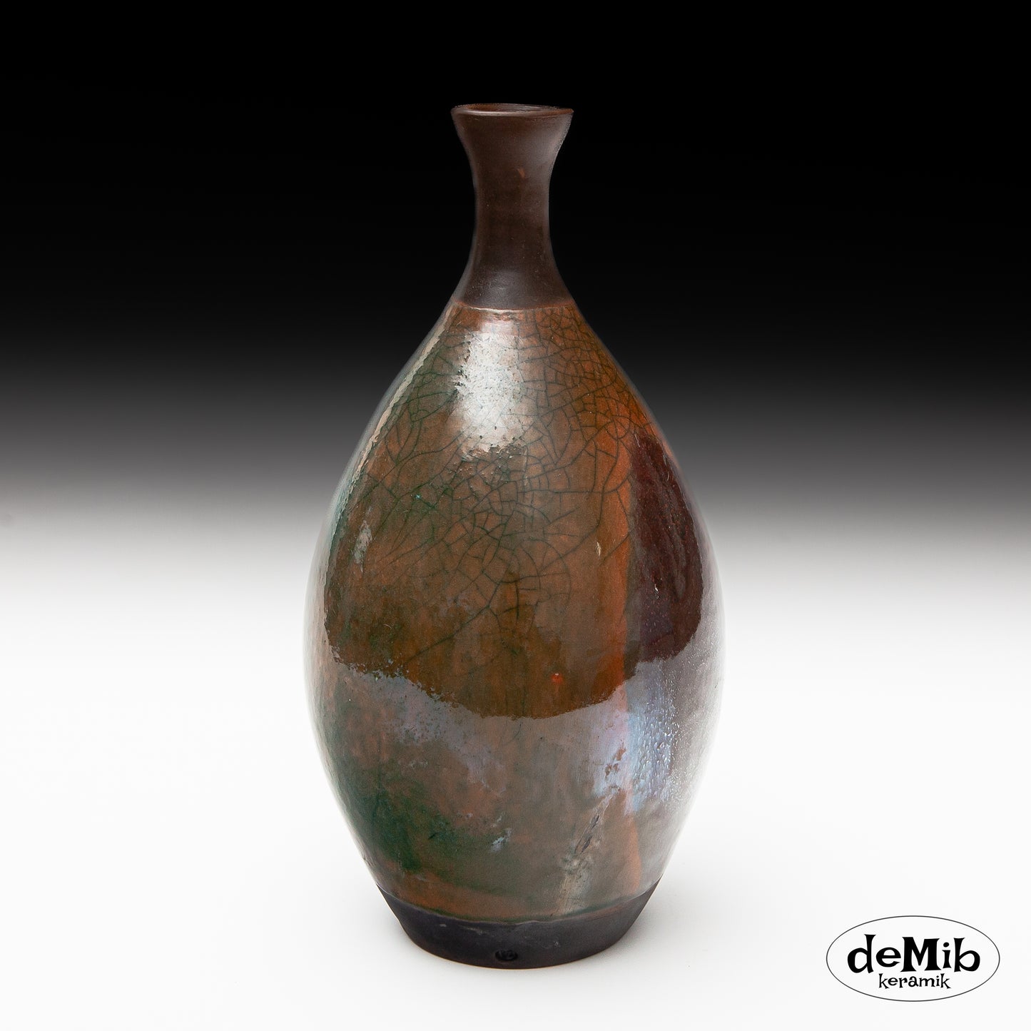 Dark Raku Fired Vase with Crackles (27 cm)