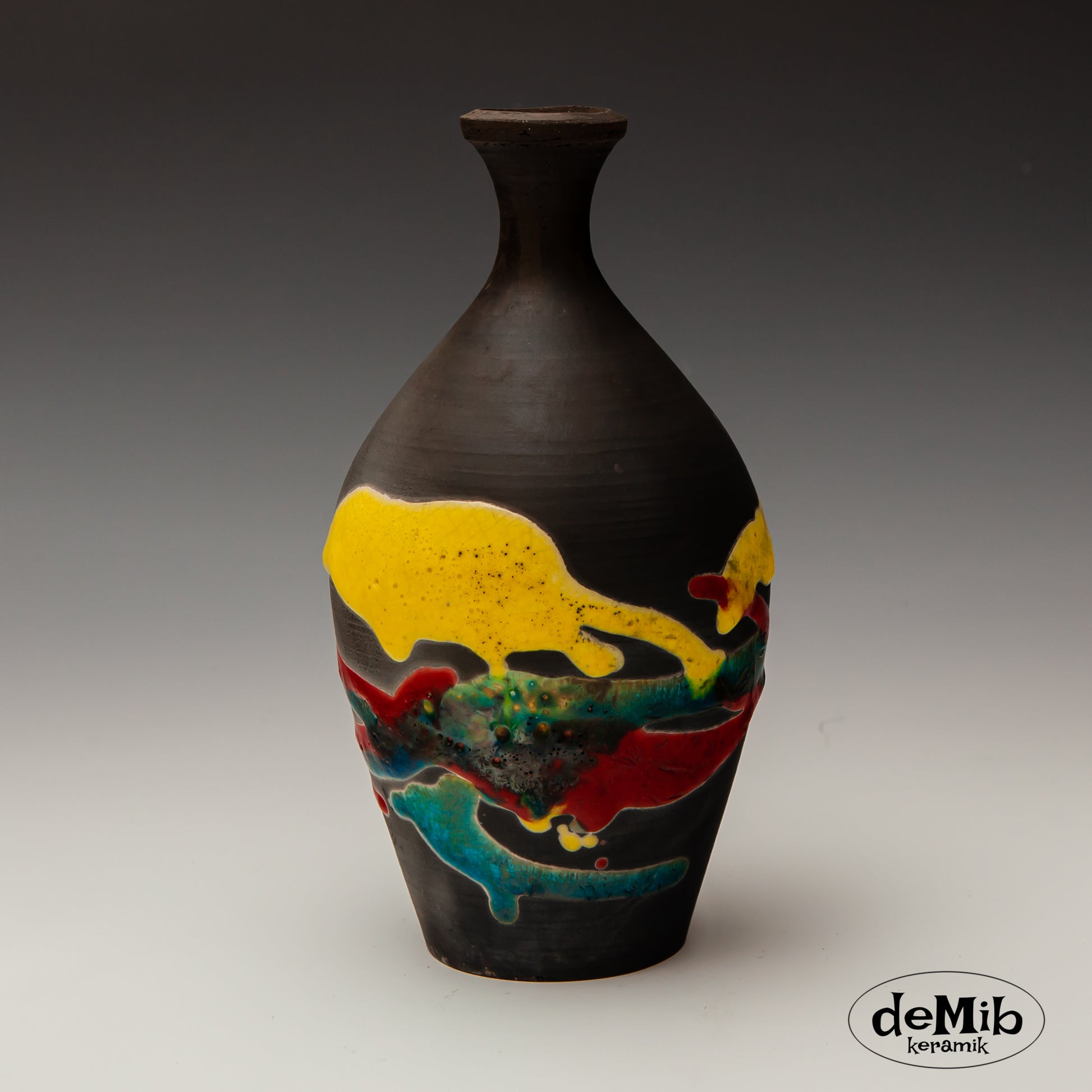 Small Raku Vase with Vivid Colors