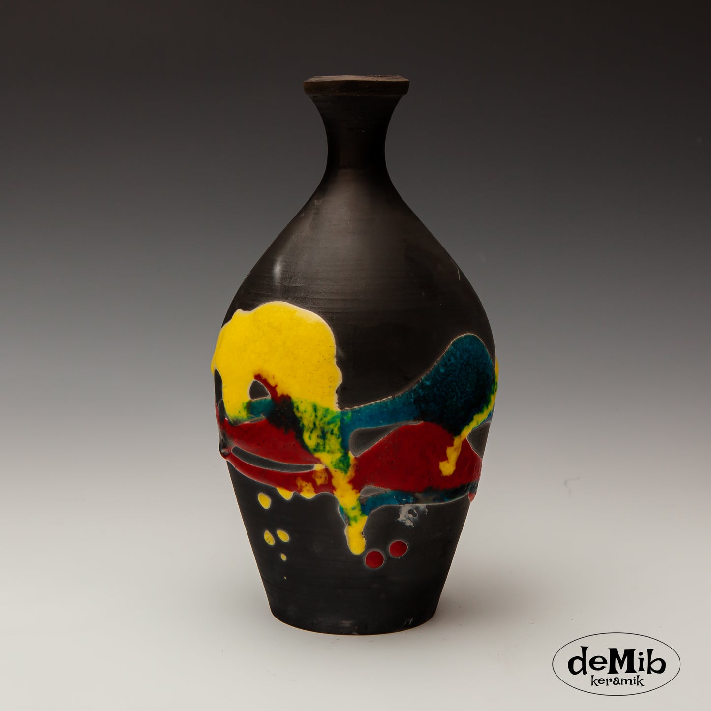 Small Raku Vase with Vivid Colors
