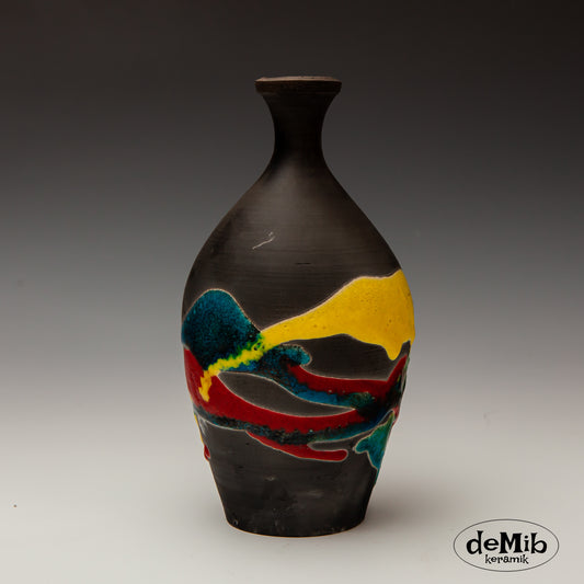 Small Raku Vase with Vivid Colors