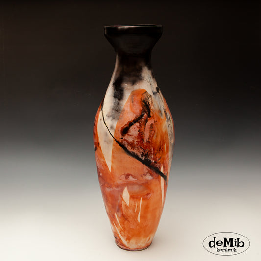 Tall Saggar Fired Vase with Black Top (54 cm)