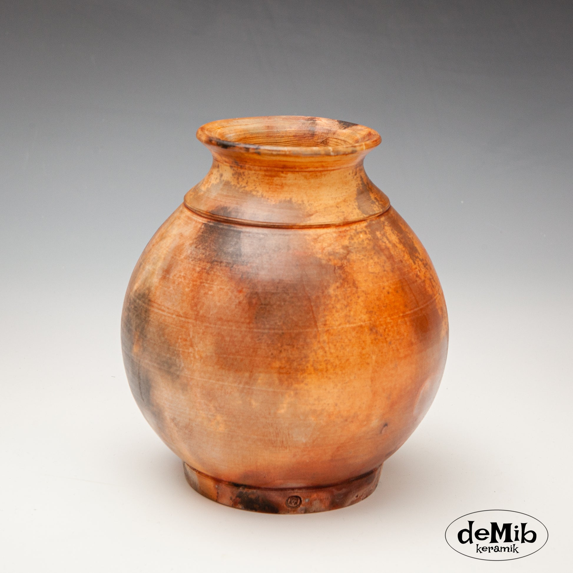 Orange and Black Pitfired Vase (17 cm)