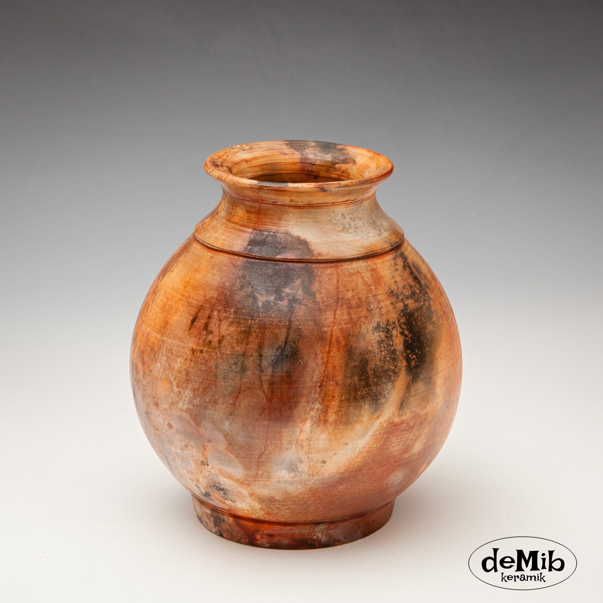 Orange and Black Pitfired Vase (17 cm)