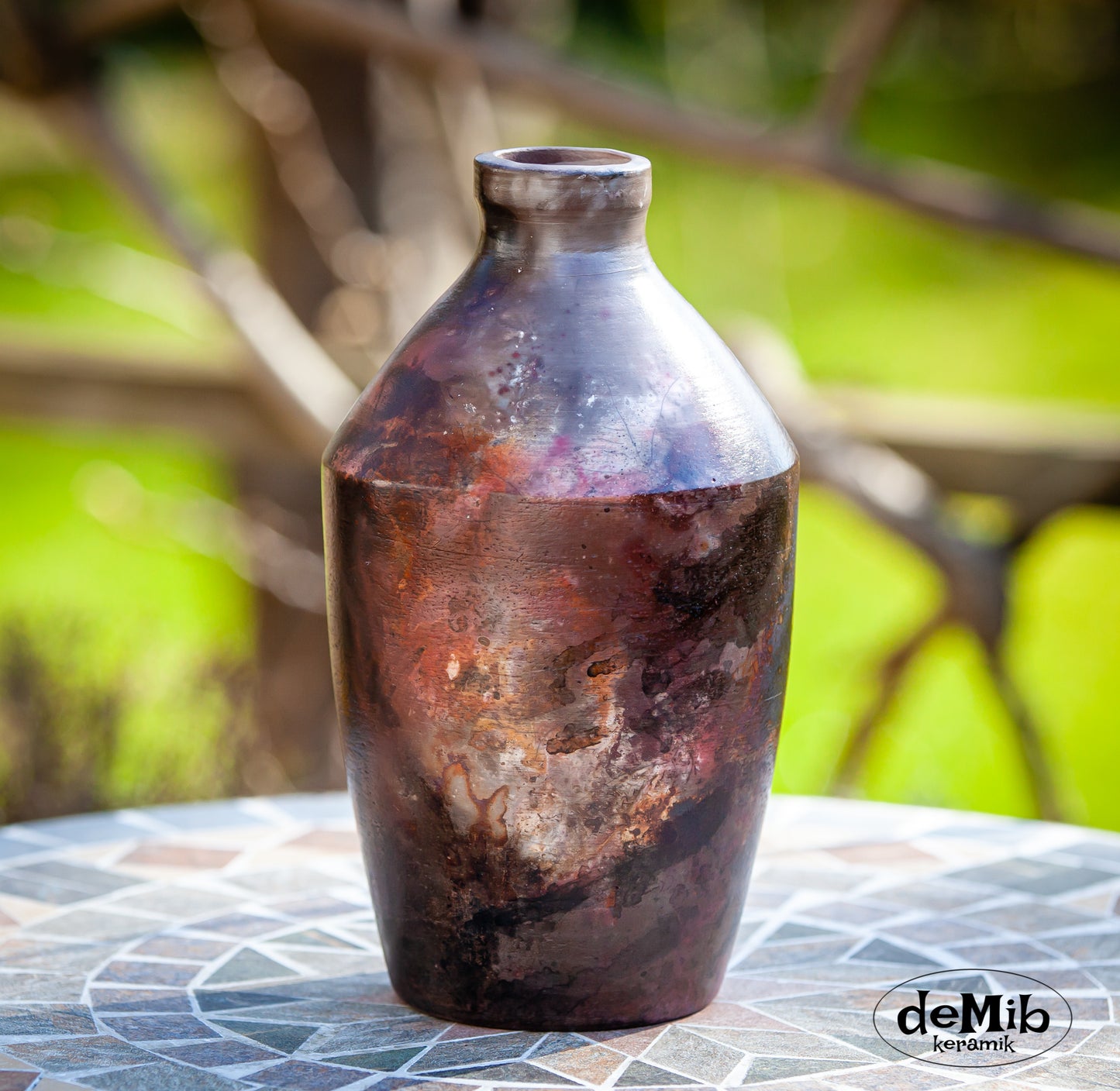 Dark Red Pit Fired Vase (26 cm)