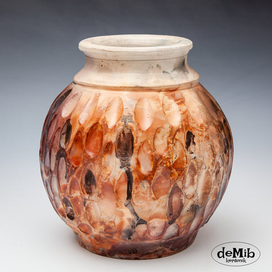 Round Carved Pit Fired Vase (18 cm)
