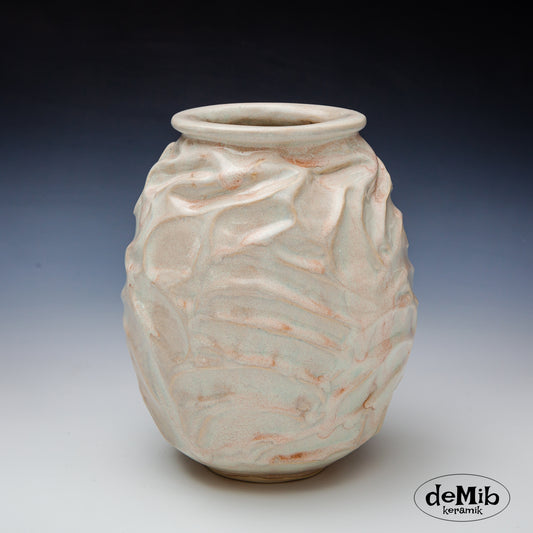 White Stoneware Vase with Textures (22 cm)