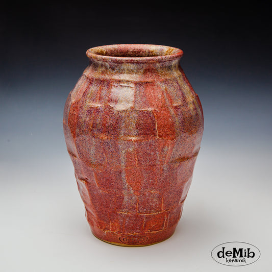 Red Vase with Strong Textures (23 cm)