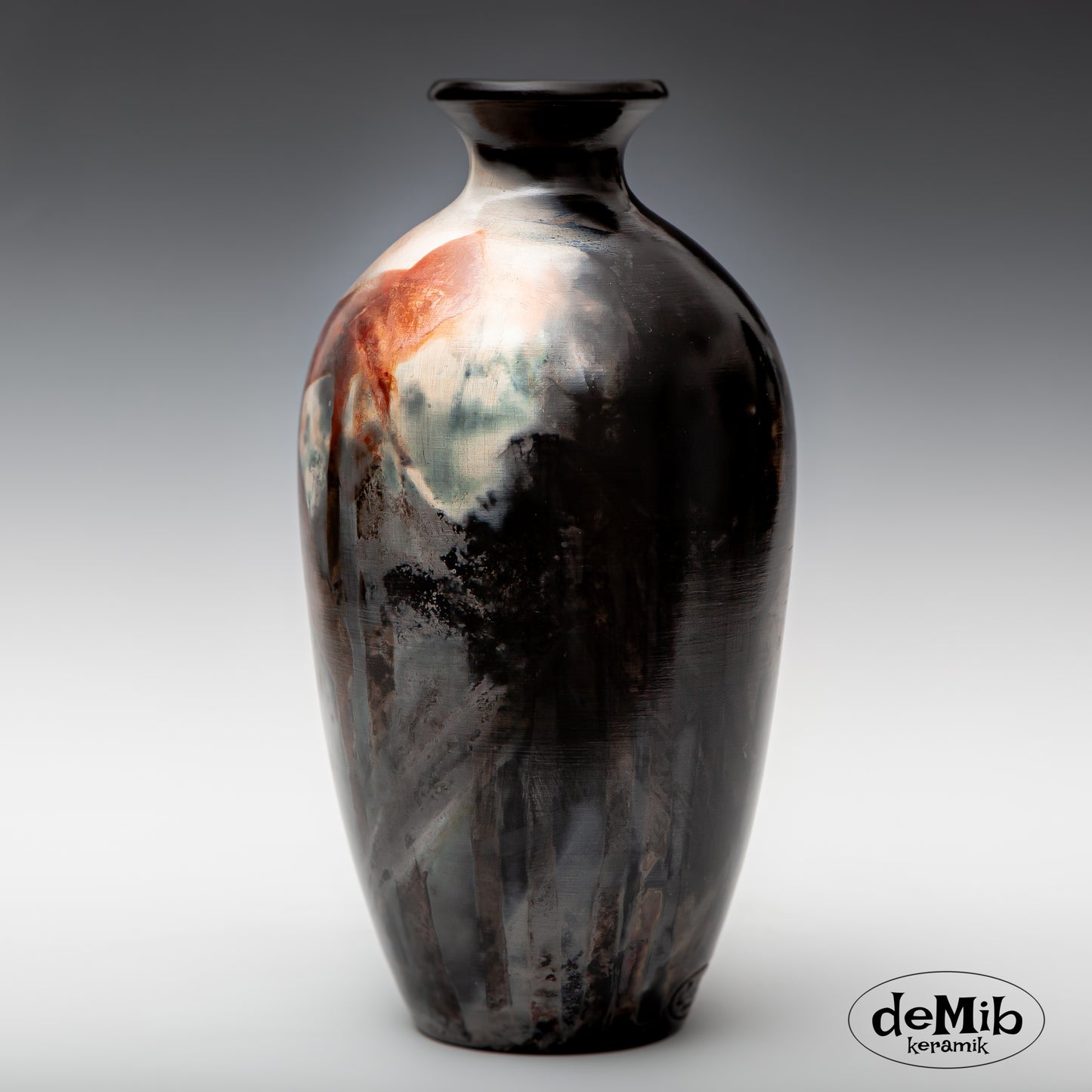 Tall Pitfired Vase - Black top (30 cm)