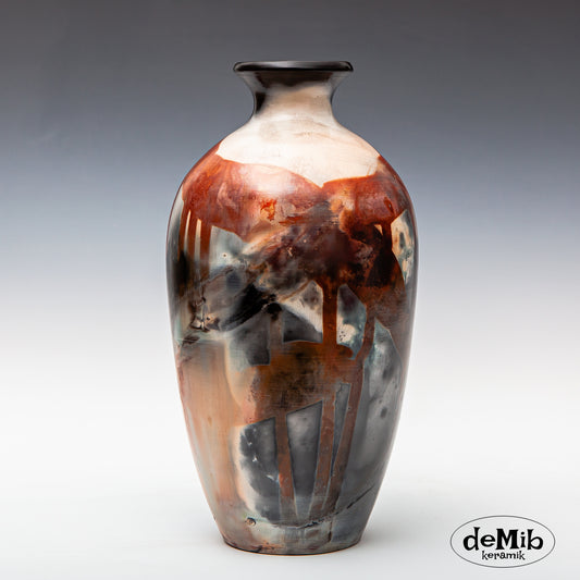 Tall Pitfired Vase - Black top (30 cm)