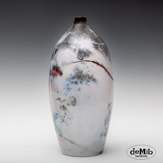 Tall Pitfired Porcelain Vase in Blue Colors (30 cm)