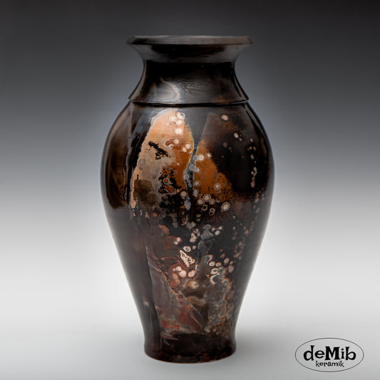 Tall Pit Fired Vase with Unique Colors (34 cm)