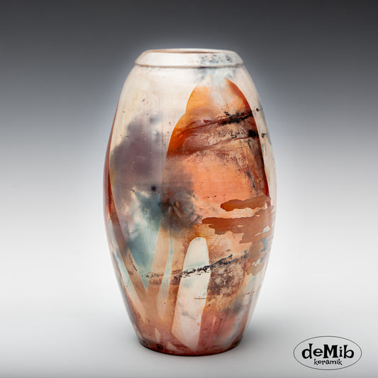 Tall Pit Fired Vase with Strong Colors (27 cm)