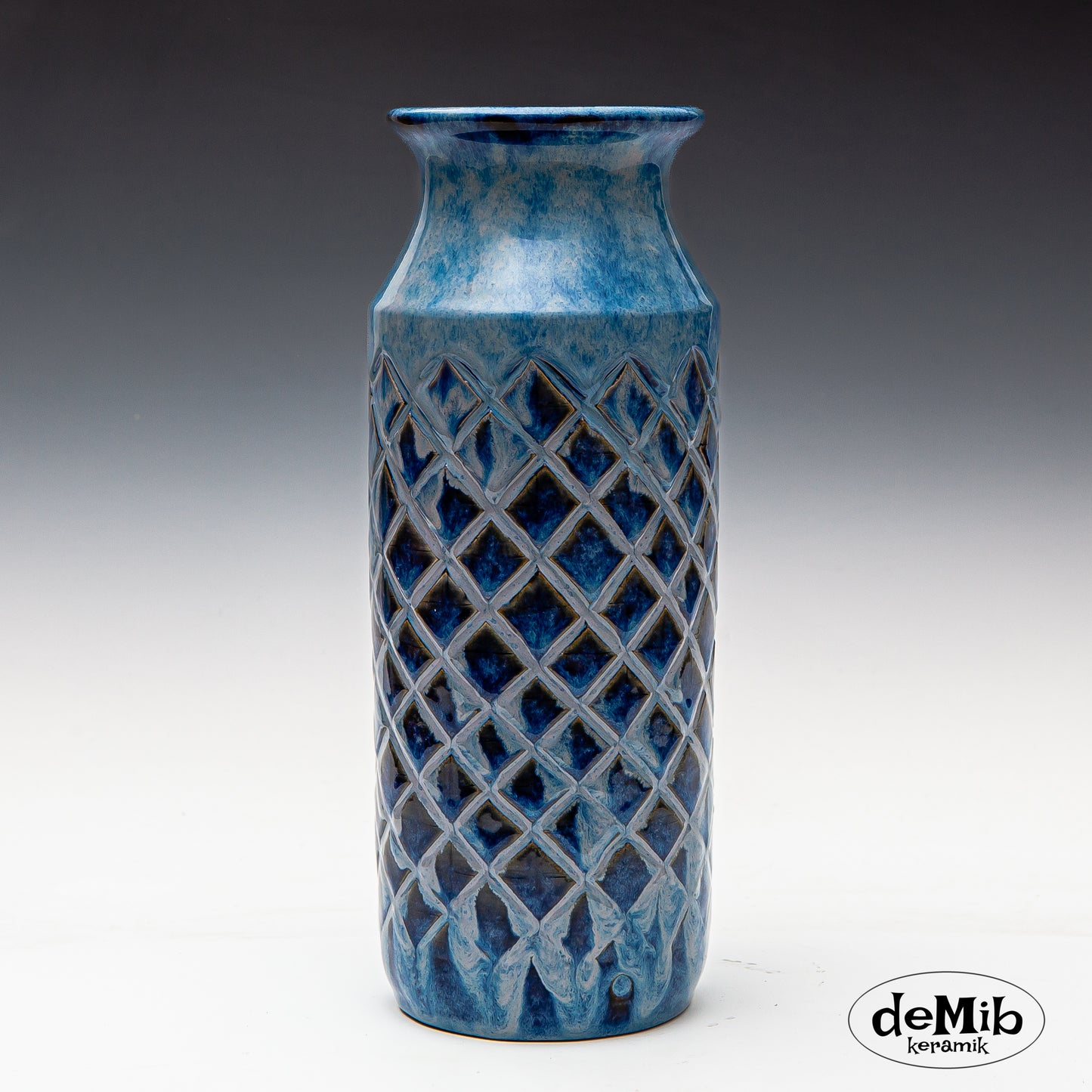 Carved Stoneware Vase in Floating Blue (29 cm)