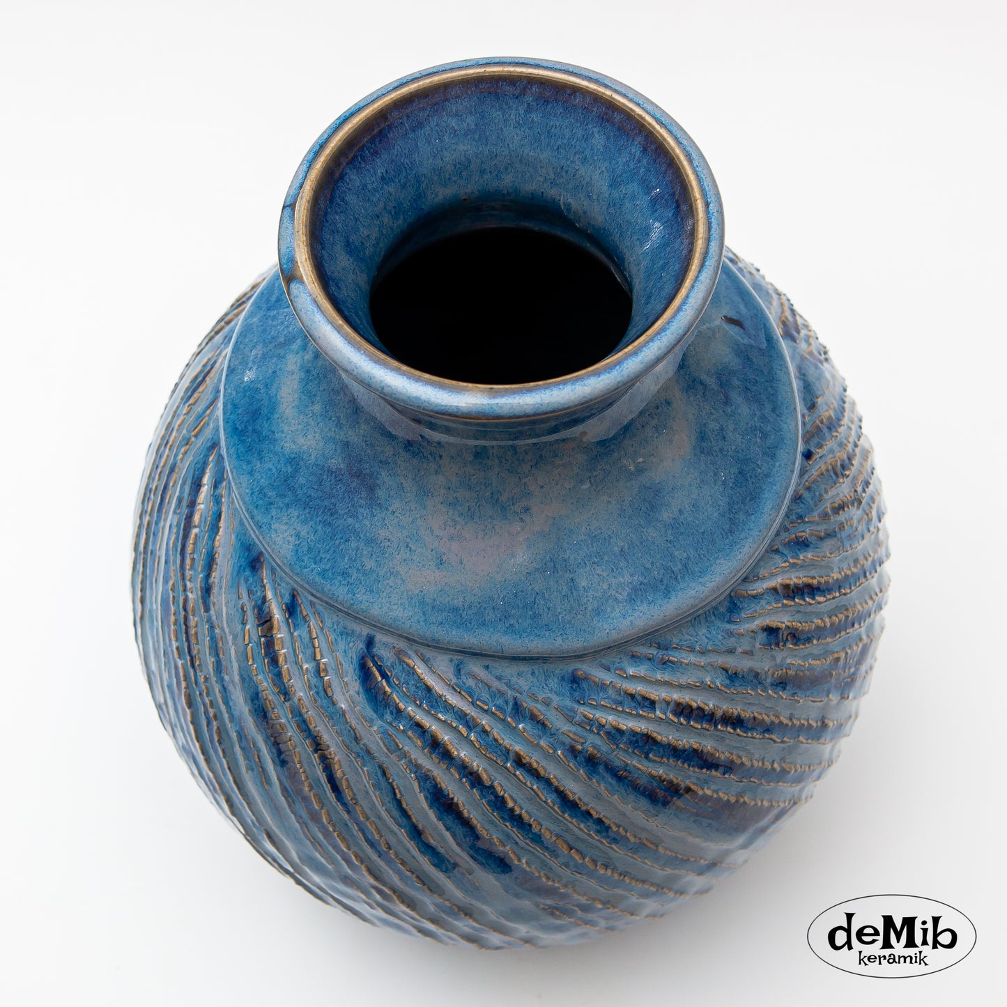Carved Stoneware Vase in Floating Blue (26 cm)