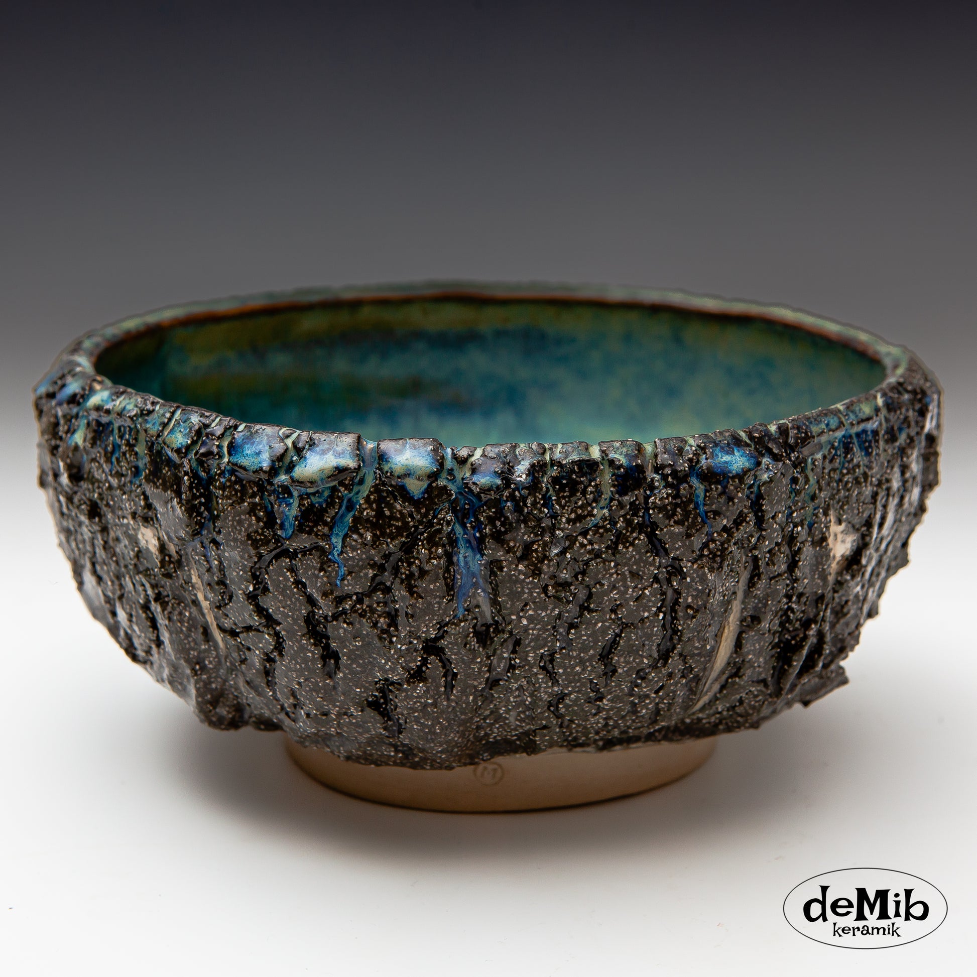 Floating Blue Stoneware Bowl with Strong textures (29 cm)