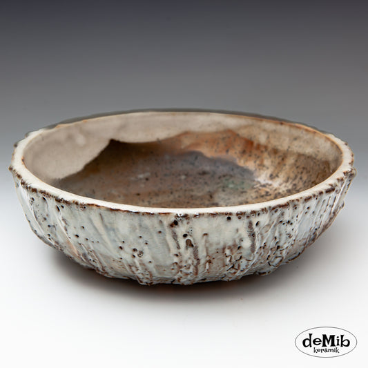 Large Wood Fired Bowl with Strong Textures (22 cm)