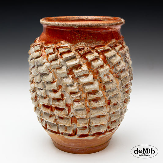 Wood Fired Vase with Strong Textures (20 cm)