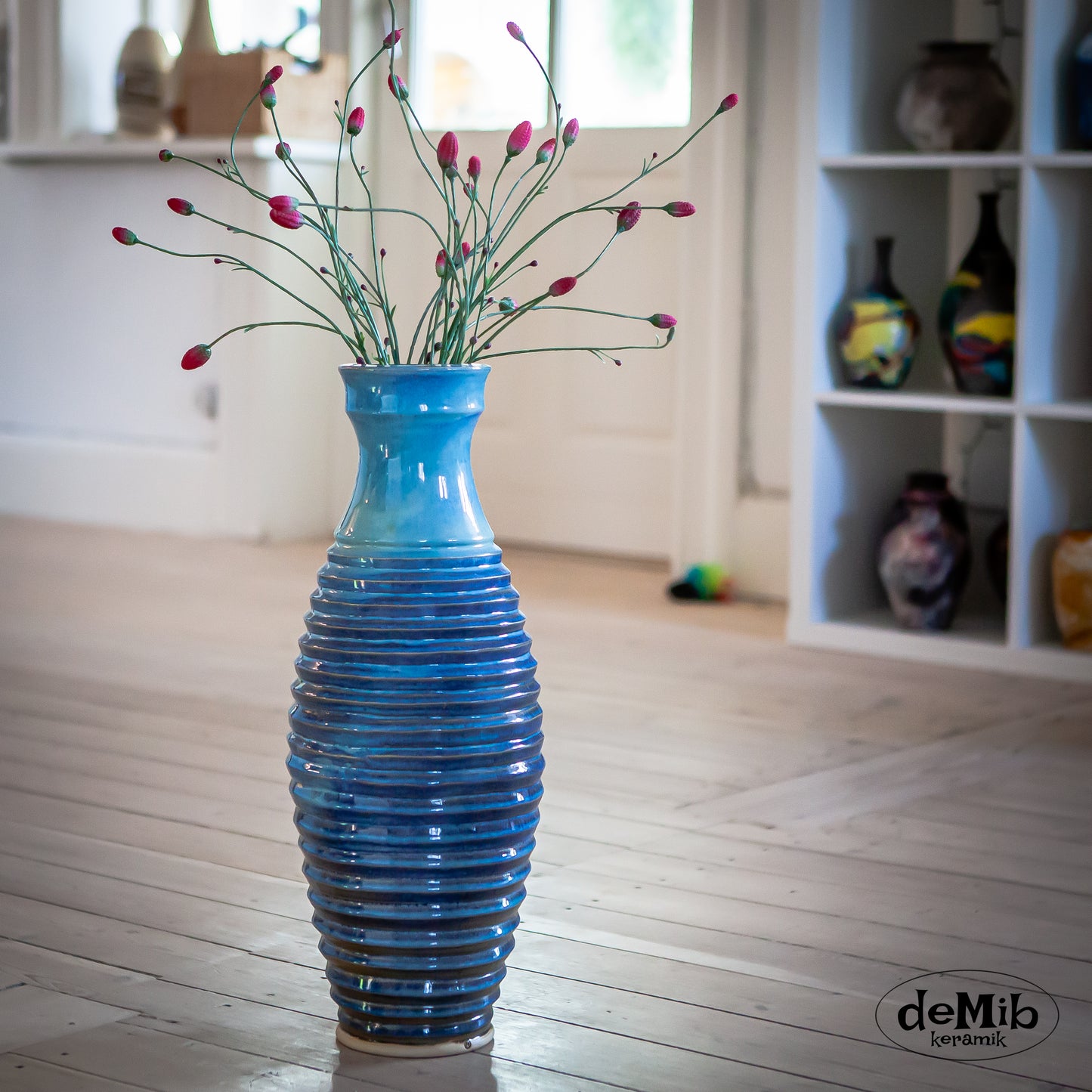 Carved Floor Vase in Floating Blue