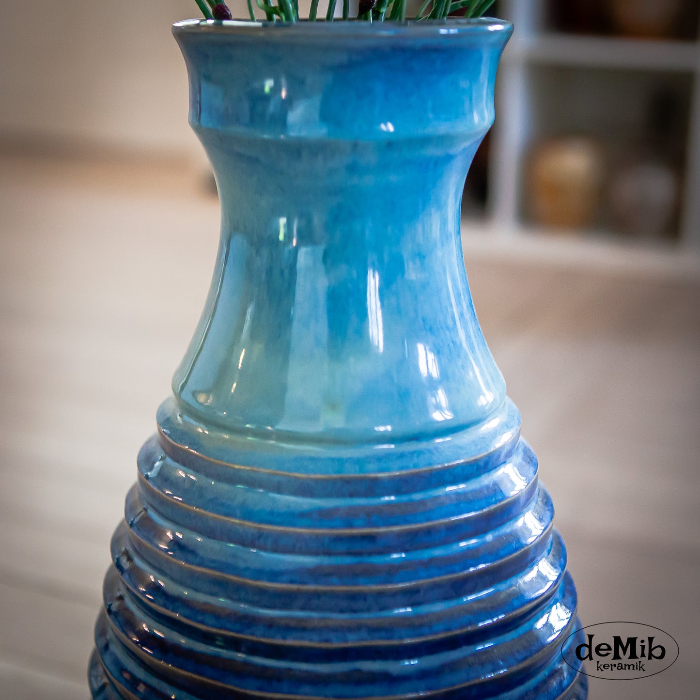 Carved Floor Vase in Floating Blue