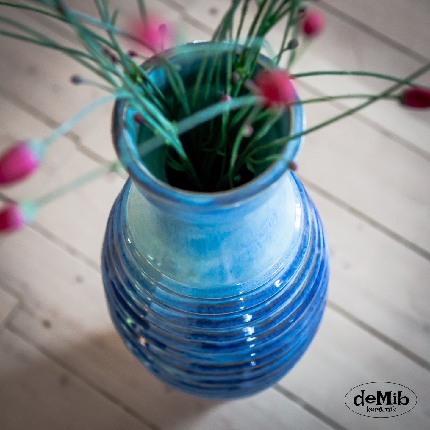 Carved Floor Vase in Floating Blue