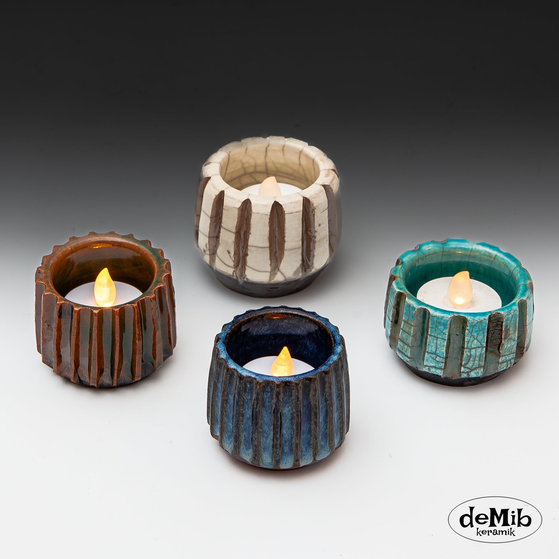 White Raku Fired Tea Light Candle Holders