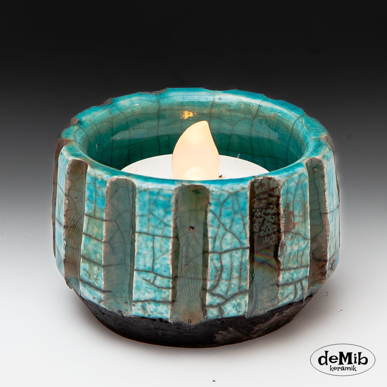 Turquoise Raku Fired Tea Light Candle Holders