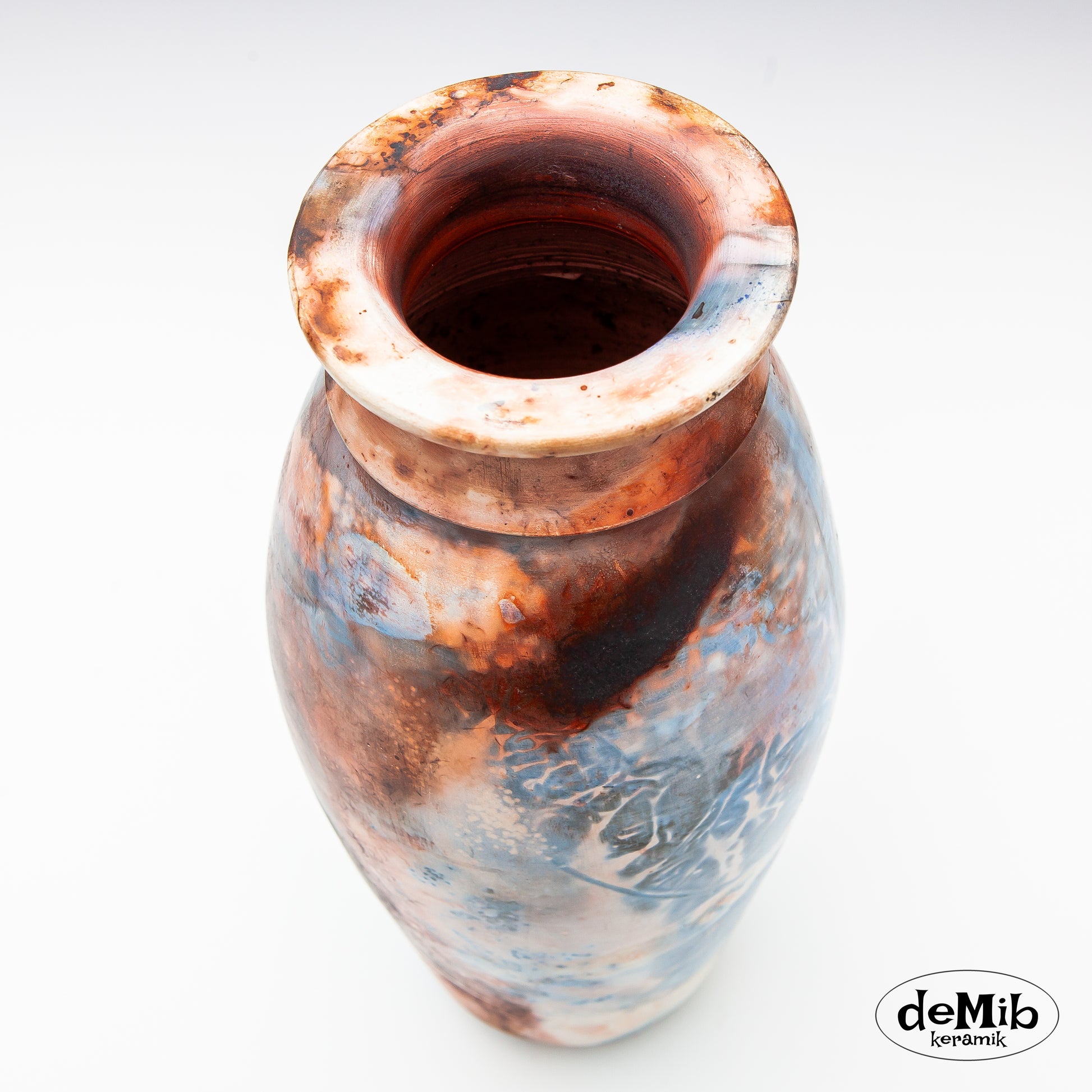 Tall Pitfired Vase in Blue & Red (40 cm)