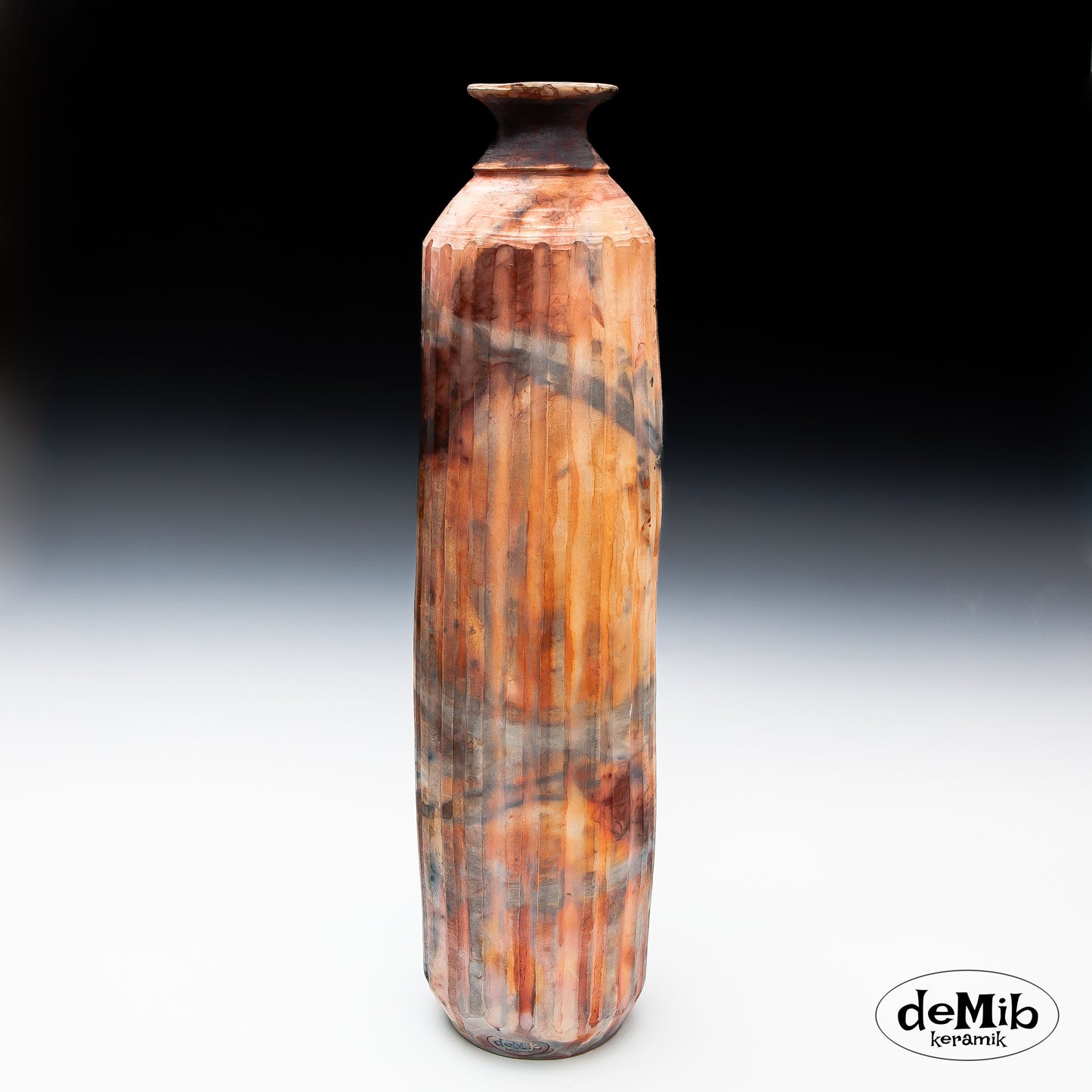 Tall Pitfired Vase in Matte Carved Finish (49 cm)