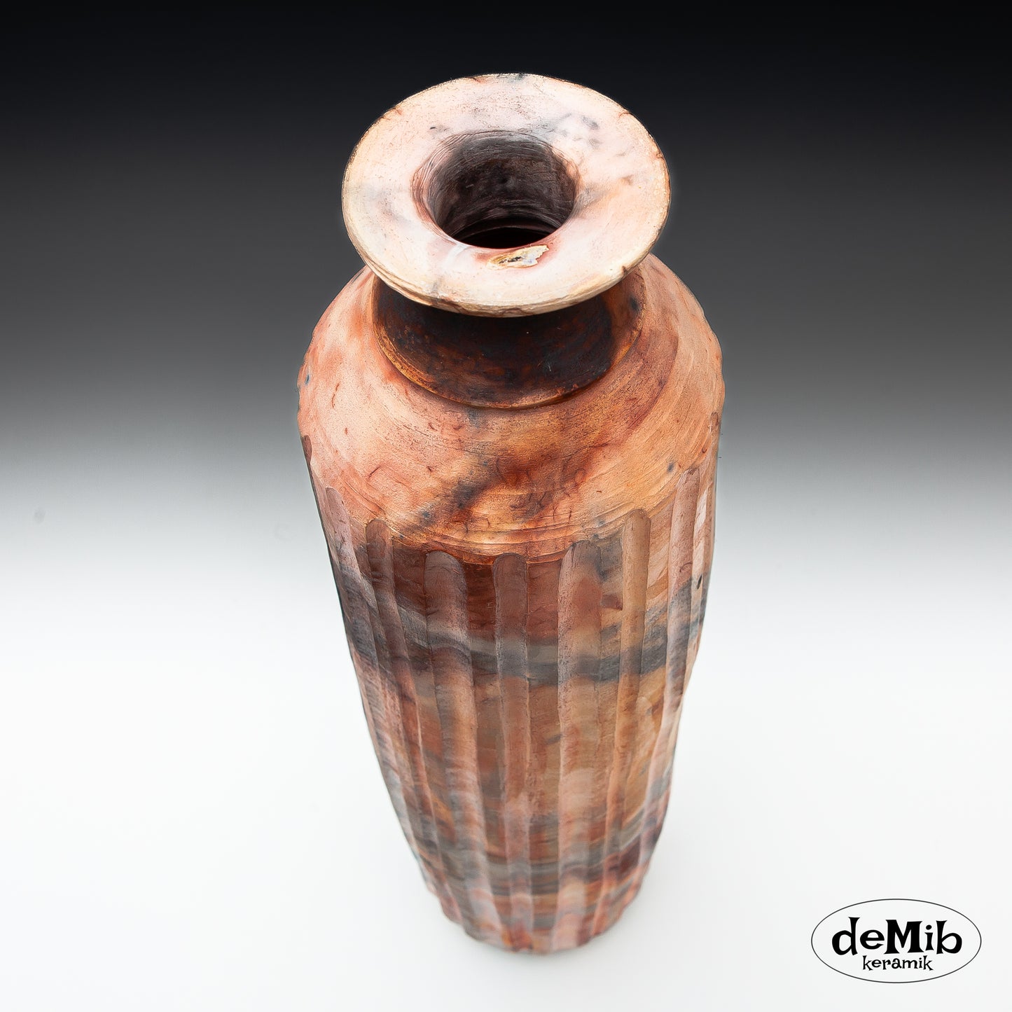 Tall Pitfired Vase in Matte Carved Finish (49 cm)