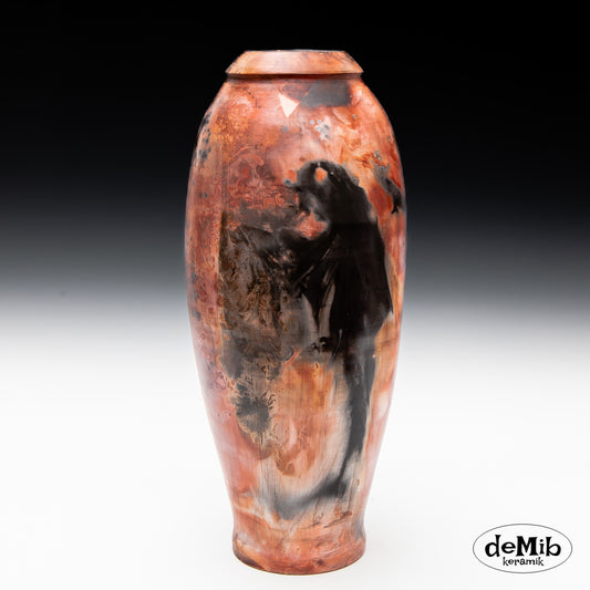 Pitfired Vase in Strong Red and Black Colors (38 cm)