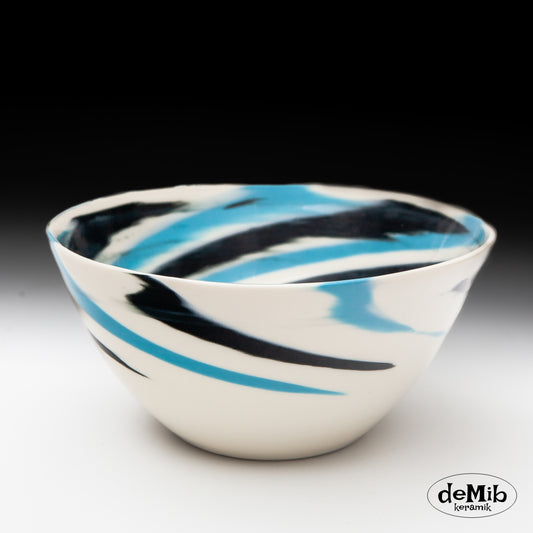 Agateware (Swirlware) Bowl in Blue & White (22 cm)