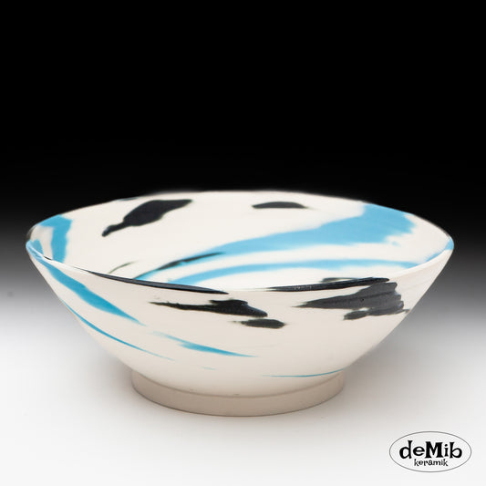 Agateware (Swirlware) Bowl in Blue & White (22 cm)